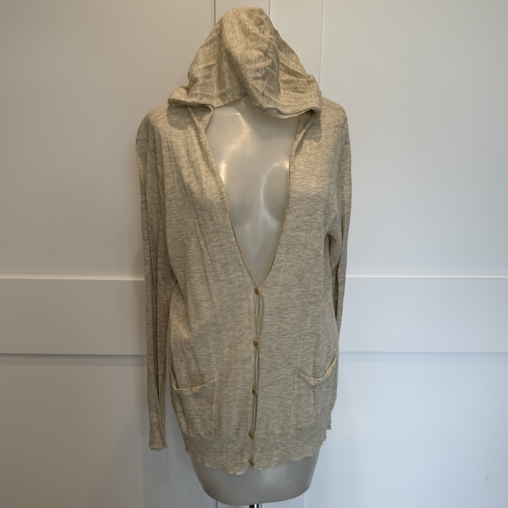 Eileen Fisher Button Front Hooded Cardigan Cotton/Linen Organic Minimalist Med